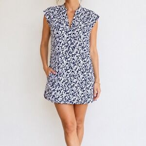 J.Crew Navy White Abstract Print Sleeveless Mini Shift Dress Womens XS Pockets